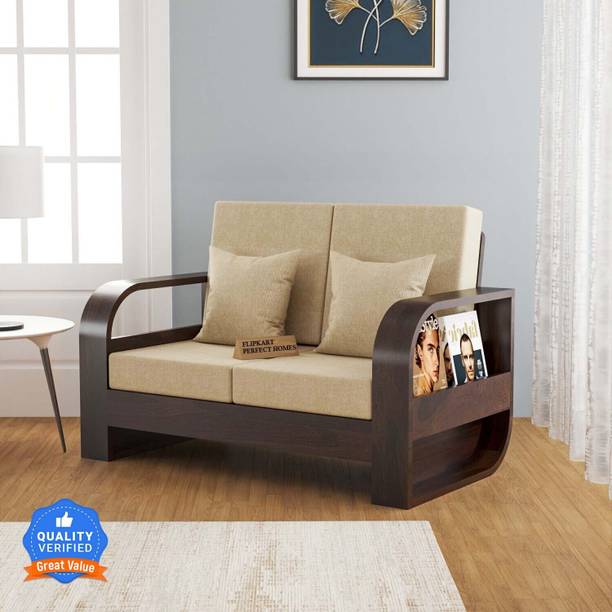 Flipkart Perfect Homes Leaf Armrest Sheesham Wood Two Seater Sofa With Pocket Storage For Living Room | Fabric 2 Seater  Sofa
