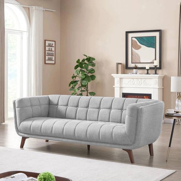 Torque Louis 3 Seater Fabric Sofa For Living Room| Bedroom| Office - Light Grey Fabric 3 Seater  Sofa