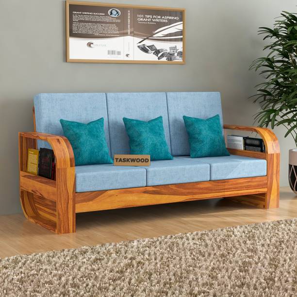 Taskwood Furniture Solid Sheesham Wood Three Seater Sofa For Living Room, Office, Café Fabric 3 Seater  Sofa