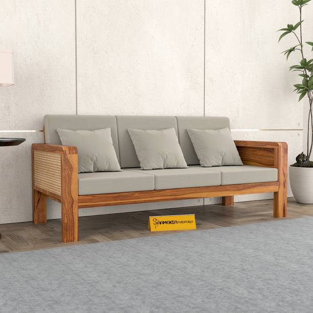 saamenia furnitures Solid Wood Cane 3 Seater Sofa – Classic Design, Comfortable Living Room Seating Fabric 1 Seater  Sofa