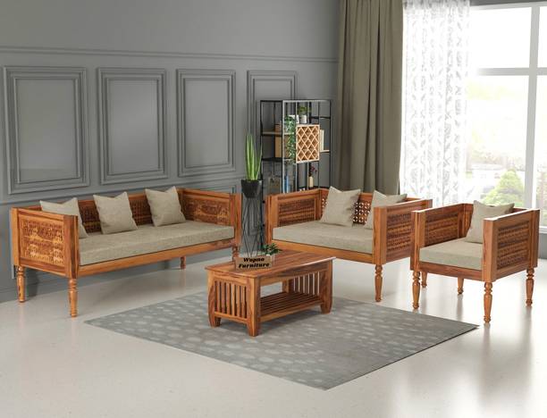 Wopno Furniture Sheesham Solid Wood 6 Seater Sofa Set for Living Room Home & Office | Sofa Set Fabric 6 Seater  Sofa