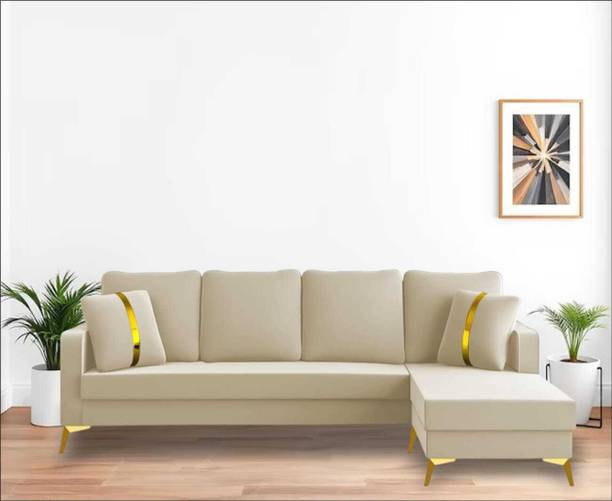 WC White Cedar L Shape Fabric soild wood 5 Seater Sofa (Finish Color - Grey) Solid Wood 5 Seater Sofa