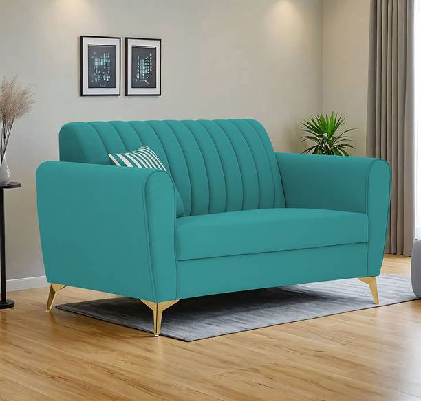 ADORN INDIA Premium Luster 2 Seater | Velvet Suede Fabric | 3-Year Warranty |Golden Legs Fabric 2 Seater Sofa