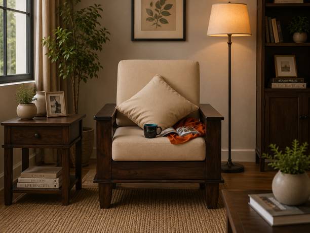 Shree Jeen Mata Enterprises 1 Seater Sofa/Wooden Sofa| Sheesham Wood Sofa| Side Pocket Sofa/Living Room Sofa Fabric 1 Seater Sofa