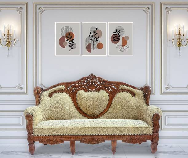 MAM ENTERPRISE solid wood sofa set (Pure Teak (Sagun) in carving design, Filling Material- Foam Fabric 3 Seater  Sofa