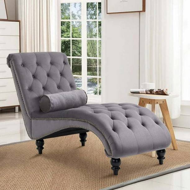 Soul Light Art Wooden Chaise Lounge Diwan Chaise Couch Sofa Wood Legs Grey Leatherrate Half-leather 1 Seater  Sofa