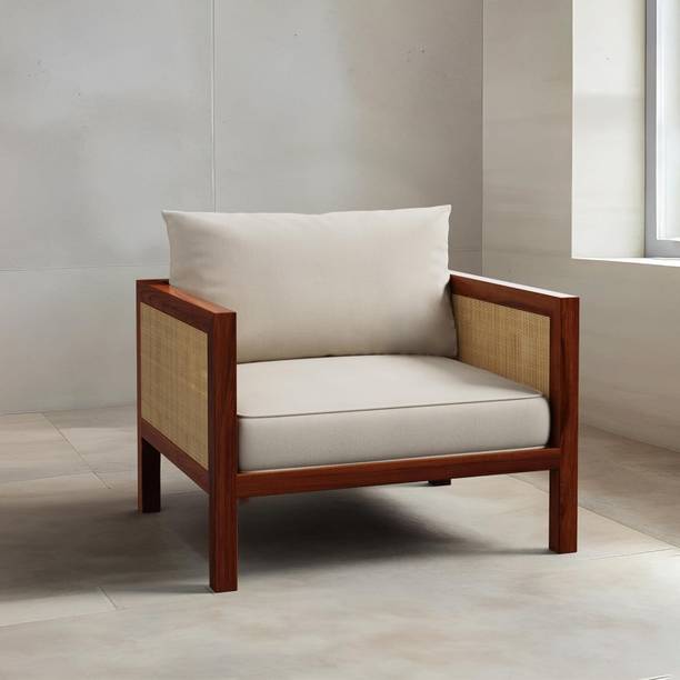 dewss Wooden Sofa Set for Home with White Cushion - Rattan Sofa Set Fabric 1 Seater  Sofa