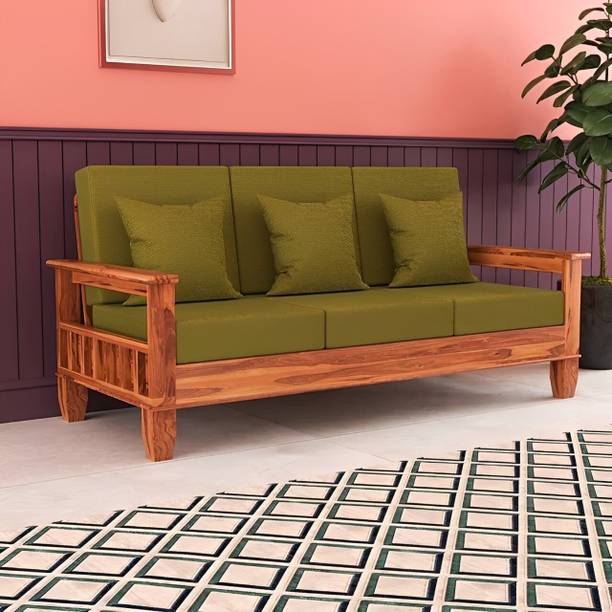 DECORWOOD Solid Sheesham Wood Pocket Style 3 Seater Sofa For Living Room, Café, Office. Fabric 3 Seater  Sofa