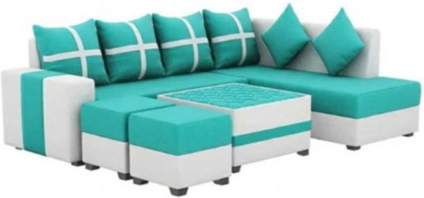KS WOOD Premium Quality L Shape With Center Table and Puffy Fabric 8 Seater Sofa Fabric 8 Seater Sofa