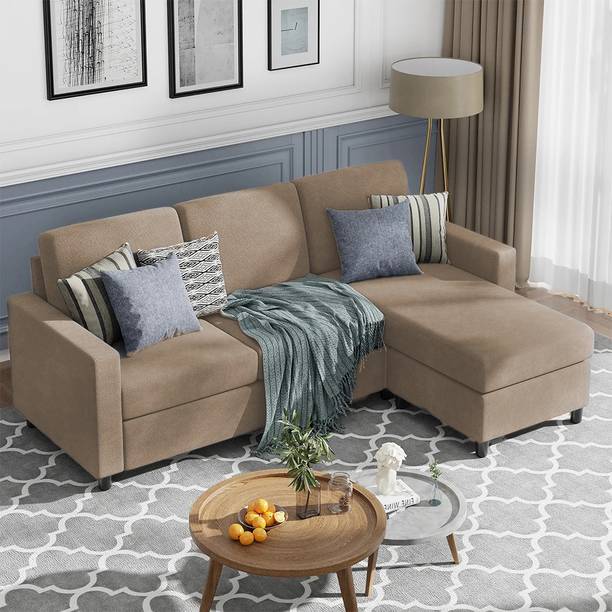 AH Homes Notch 4 Seater Reversible Modular Sofa & Chaise with Ottoman - (Beige) Fabric 4 Seater  Sofa