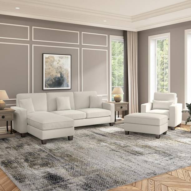 Torque Moscow 1 Seater + 4 Seater L Shape Fabric Sofa With Ottoman-(LHS, Beige) Fabric 6 Seater Sofa