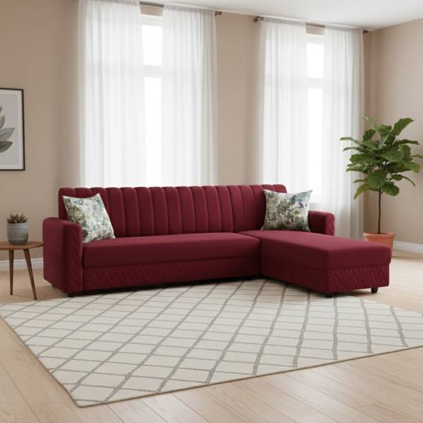 WAKESURE Premium Quality L Shape RHS Velvet Fabric 6 Seater  Sofa