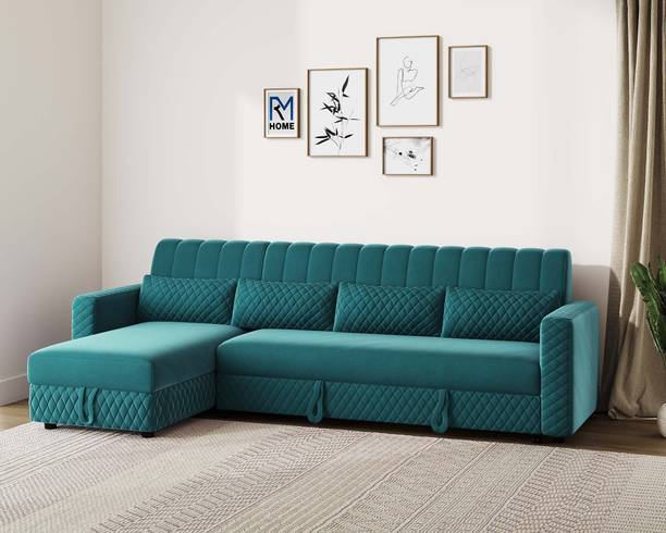 RM HOME Oliver L Shape Sofa Cum Bed with Storage Fabric 6 Seater Sofa