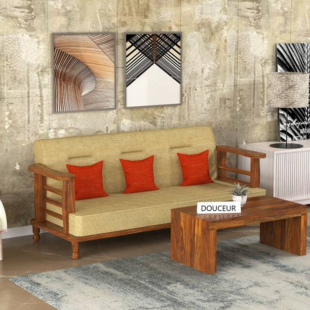 Douceur Furnitures Solid Sheesham Wood Three Seater Sofa Set For Living Room / Hotel. Fabric 3 Seater  Sofa