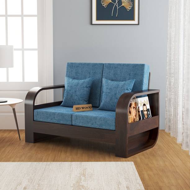 HDWOOD COMFY Solid Sheesham Wood Two Seater Sofa With Round Arms & Pocket Storage || Fabric 2 Seater  Sofa