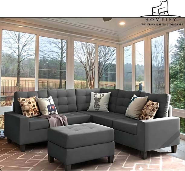 Homeify Rayn Fabric 5- to 6-Seater Sofa L Shape Sofa Set with Center Table Fabric 5 Seater Sofa