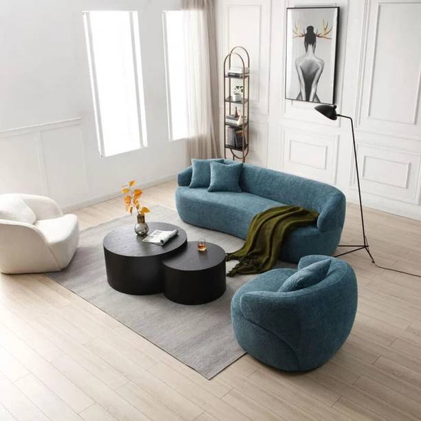 SIYARA DESIGN Modern Boucle Fabric 3 Seater Curved Sofa | Compact Couch | Upholstery Fabric 3 Seater  Sofa