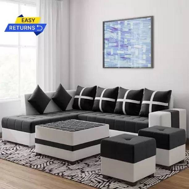 LSI SIGNATURE BLACK LEFT Leatherette 8 Seater  Sofa