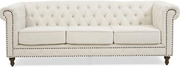 DECORIMPEX Modern and Stylish 3 Seater Chesterfield Luxury Sofa (White). Solid Wood 3 Seater Sofa