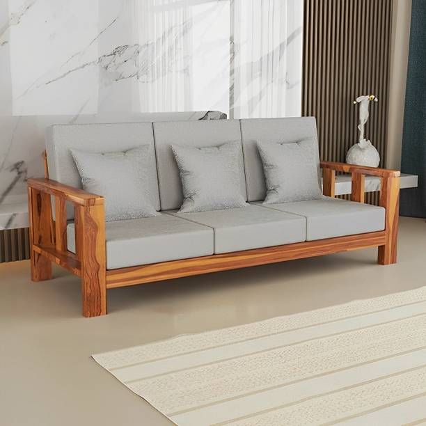 DECORWOOD Solid Sheesham Wood 3 Seater Sofa For Living Room, Café, Office. Fabric 3 Seater  Sofa
