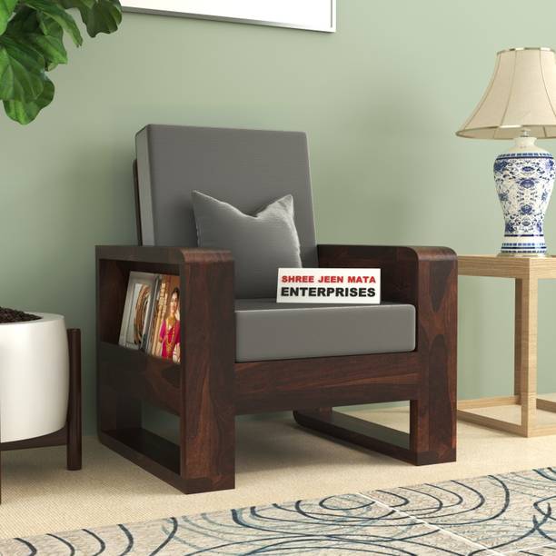 Shree Jeen Mata Enterprises Solid Sheesham Wood One Seater Round Arm Sofa With 'HOLLAND' POLYESTER Fabric | Fabric 1 Seater  Sofa