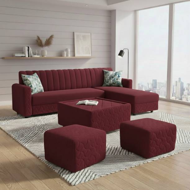 WAKESURE Premium Quality L Shape RHS Velvet Fabric 8 Seater Sofa
