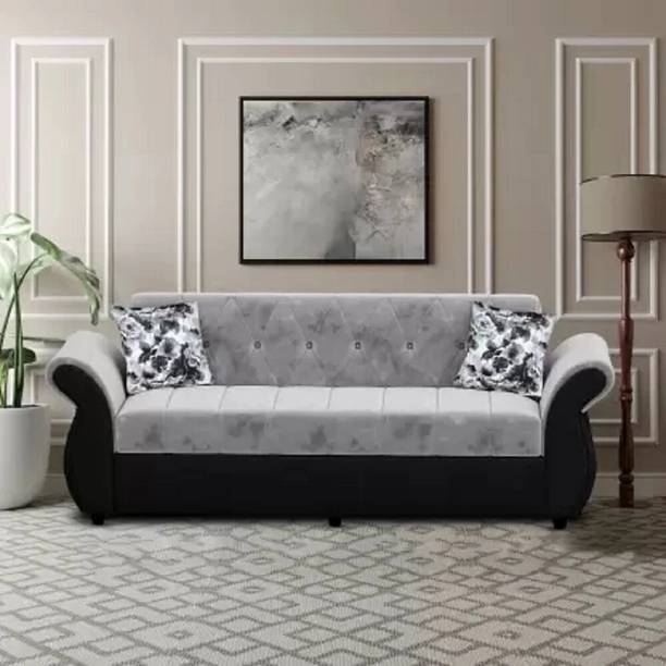TAPODHANI Alina (Finish Color - Black Grey, DIY(Do-It-Yourself) Fabric 3 Seater  Sofa