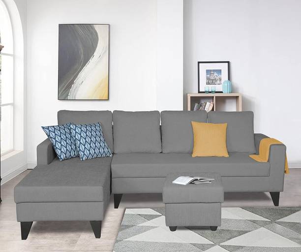 Klenta Home Decor Left Facing Fabric Seven Seater Sofa With One Puffy For Living Room/ Office| Fabric 7 Seater  Sofa