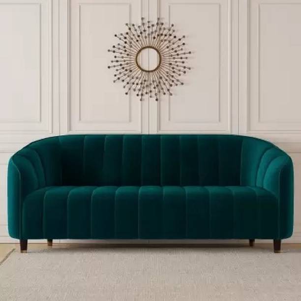 TAPODHANI INTERNATIONAL Amelia Tufted Back Three Seater(Finish Color - Dark Teal) Fabric 3 Seater  Sofa