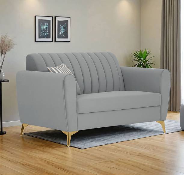 ADORN INDIA Premium Luster 2 Seater | Velvet Suede Fabric | 3-Year Warranty |Golden Legs Fabric 2 Seater Sofa