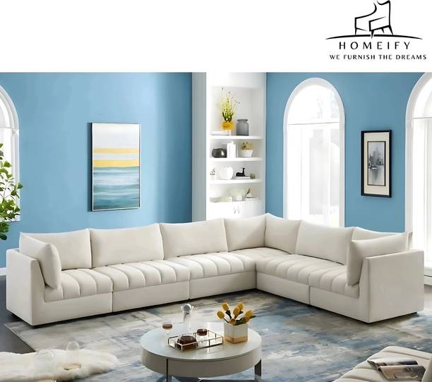 Homeify Favia Fabric Sectional for Living Room Fabric 6 Seater Sofa