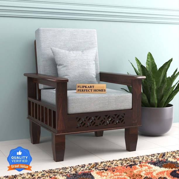 Flipkart Perfect Homes CNC Cutting Designed Sheesham Wood One Seater Sofa With Side Pocket Storage || Fabric 1 Seater  Sofa