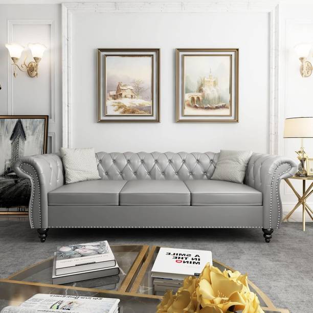 IRONIC HOUSE Chesterfield Sofa Button Tufted, Classic Style, Tuffted Leatherette 3 Seater  Sofa