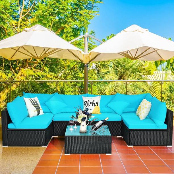 Mymigos Outdoor Wicker 6-Seater Sectional Sofa Set Fabric 6 Seater  Sofa