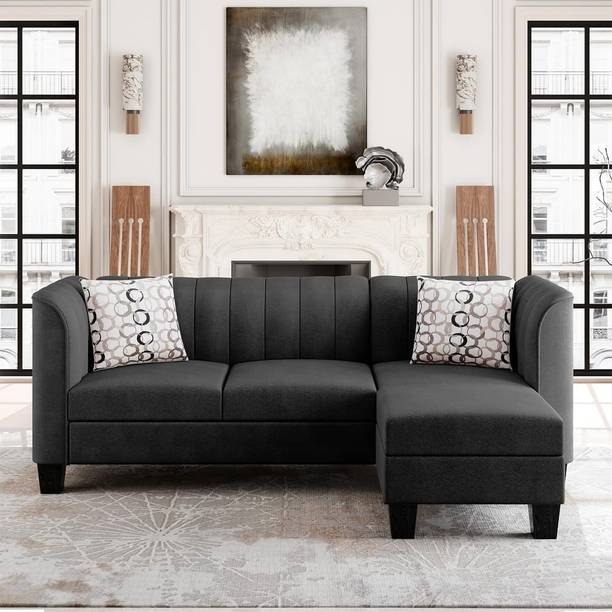 Groovecraft Zion Convertible Sectional Sofa L Shaped Sofa with Ottoman for Living Room Fabric 4 Seater  Sofa
