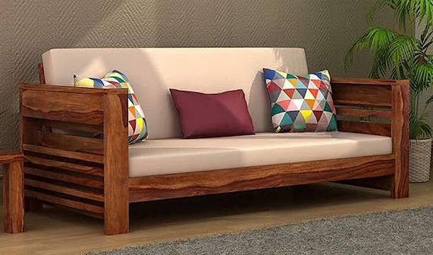 HDWOOD Solid Sheesham Wood Three Seater Sofa For Living Room / Office / Hotels / Café Fabric 3 Seater  Sofa