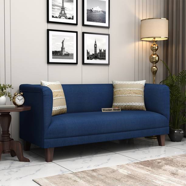 Wooden Street Dexter 3Seater Cotton Sofa with Sheesham Wood Legs & High-Density Foam Solid Wood 3 Seater  Sofa