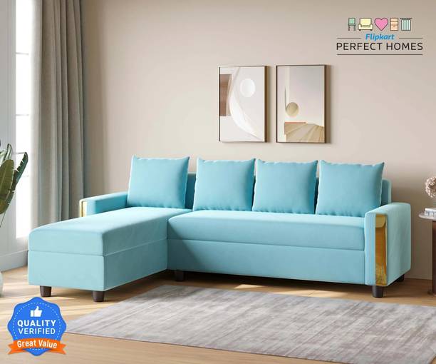 Flipkart Perfect Homes Predict Corner Sofa-Stylish and Cozy 6-Seater with lounger Left Facing Velvet Fabric 6 Seater  Sofa