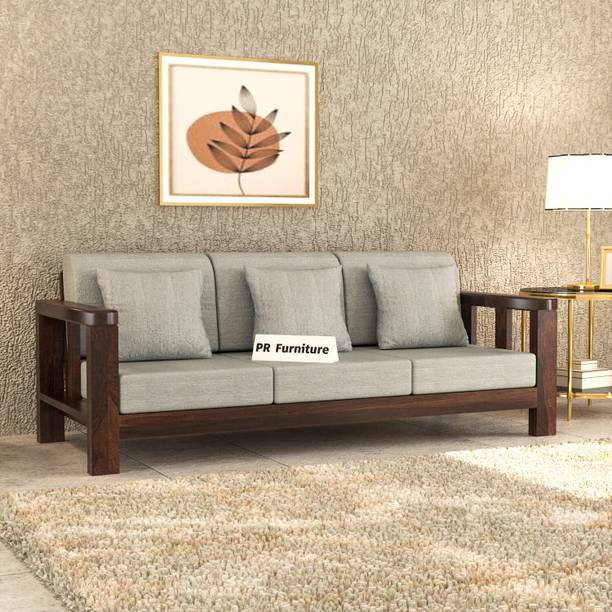 PR FURNITURE Solid Sheesham Wood Three Seater Sofa For Living Room, Hotel, Cafe. Fabric 3 Seater  Sofa