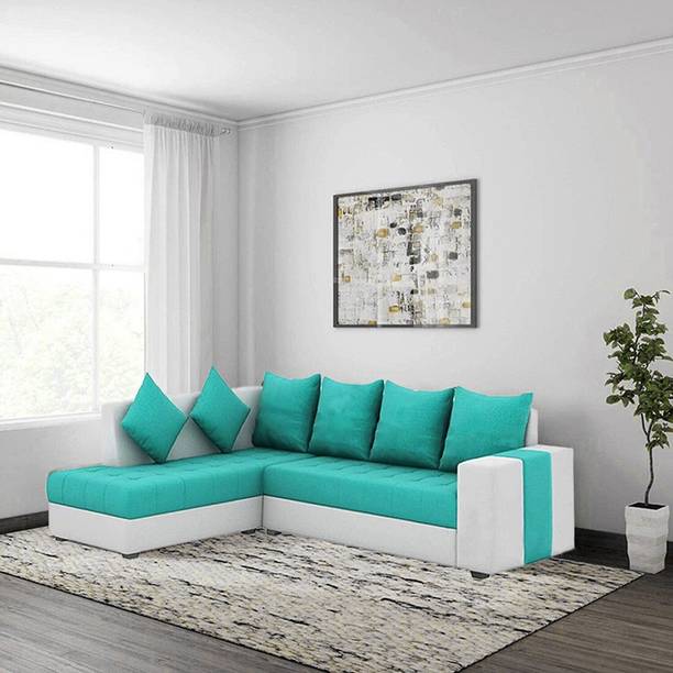 Torque Steffan L Shape 6 Seater Fabric Corner Sofa For Living Room(LHS, Aqua Blue) Fabric 6 Seater  Sofa