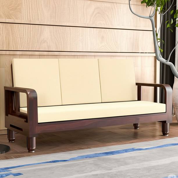 Kendalwood Furniture Solid Wood 3 Seater Wooden Sofa set for living Room Furniture Fabric 3 Seater  Sofa