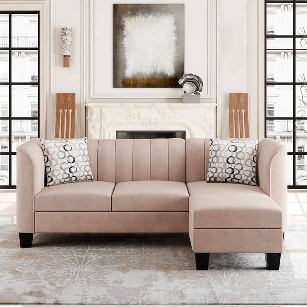 Groovecraft Zion Convertible Sectional 3 Seater L Shaped Sofa with Ottoman for Living Room Fabric 4 Seater  Sofa