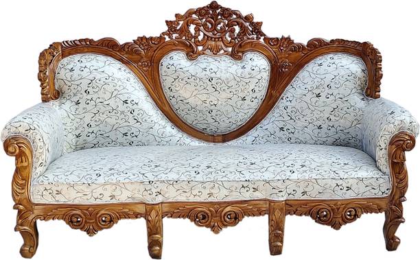 MAM ENTERPRISE solid wood sofa set (Pure Teak (Sagun) in carving design Filling Material- Foam Fabric 3 Seater  Sofa