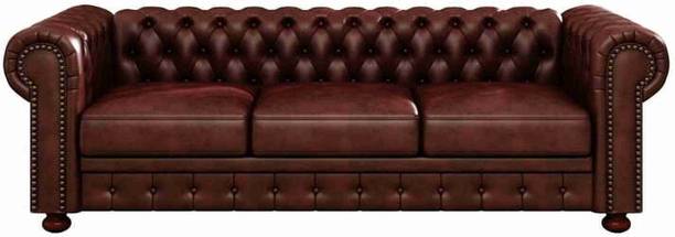 India wood mart Wood Chesterfield leatherette sofa wood-framed modern tufted deep seats Coffee Half-leather 3 Seater  Sofa