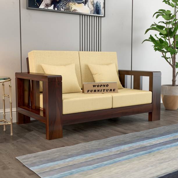 Wopno Furniture Pure Sheesham Wooden 2 Seater Sofa for Living Room and Home\Office Fabric 2 Seater  Sofa