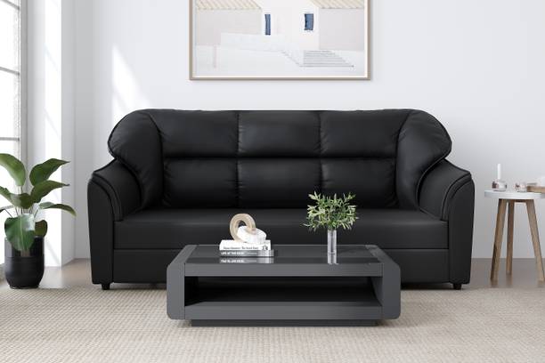 Artesia Elegant 3 Seater Sectional Sofa Upholstered in Rich Black Leatherette Leatherette 3 Seater  Sofa