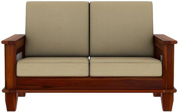 VIVENTO Solid Sheesham Wood Two Seater Sofa With Pocket Storage For Living Room/Office | Fabric 2 Seater  Sofa