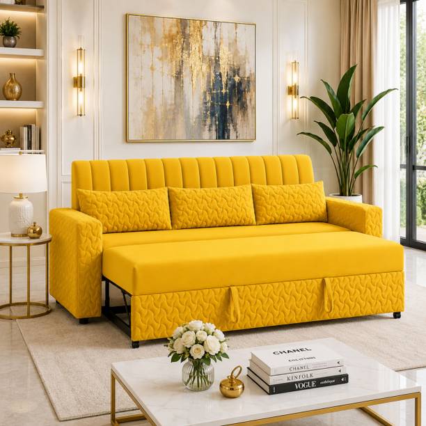 WAKESURE Premium Quality Velvet Fabric 3 Seater  Sofa