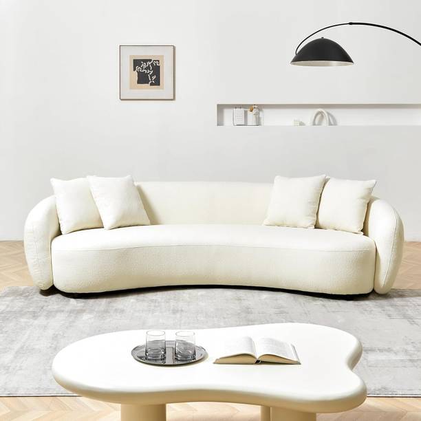 WOODEN TWIST Fleece Boucle Fabric Modern 3 Seater Sectional Sofa Stylish L-Shaped Couch Fabric 3 Seater Sofa