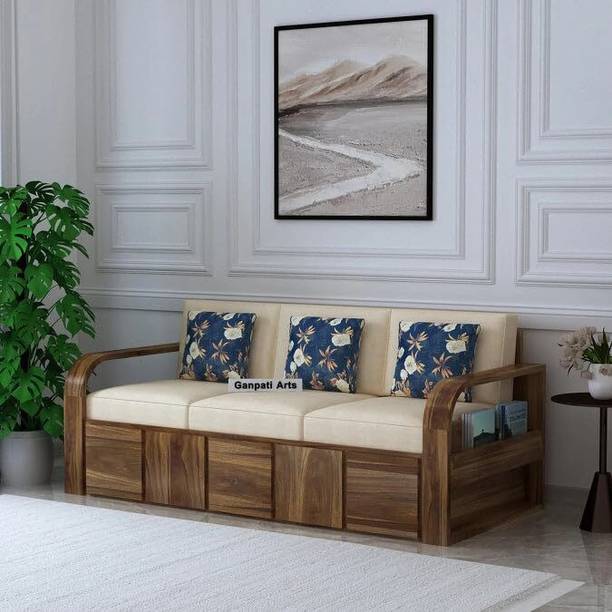 Ganpati Arts Scott Wooden Sofa with Side Pocket for Living Room/Bedroom/Office Fabric 3 Seater  Sofa